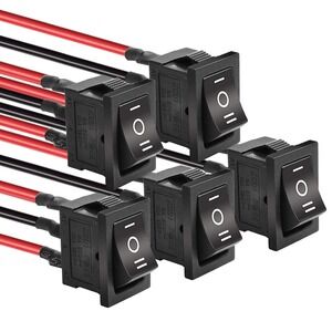 Pack of 5 QTEATAK KCD1-01 Boat Rocker Switch On/Off/On 3-Pin Pre-Wired 10A/125V